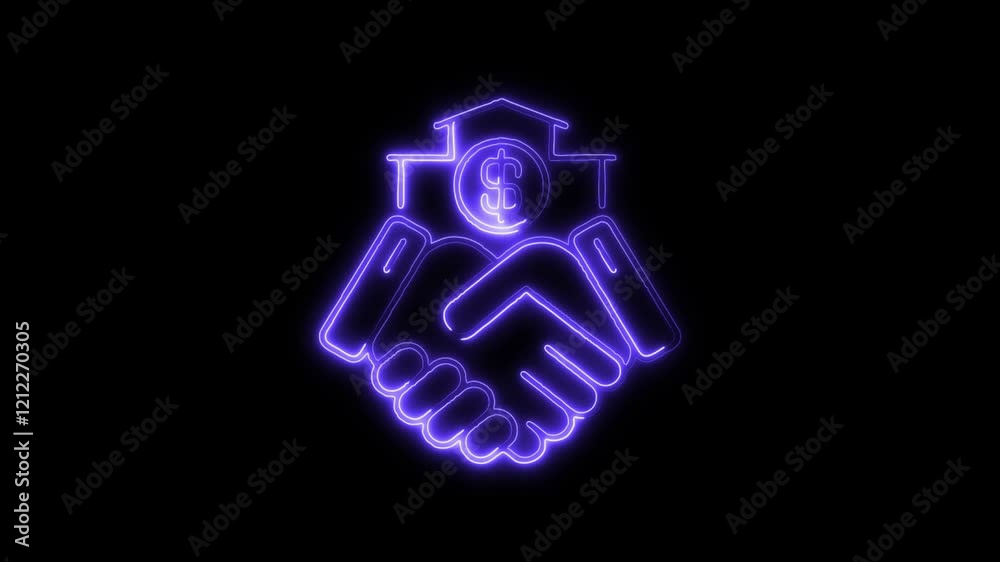 Glowing neon Property Deal icon isolated on black background. HD Video motion graphic animation Glowing neon Property Deal icon isolated on black background. HD Video motion graphic animation