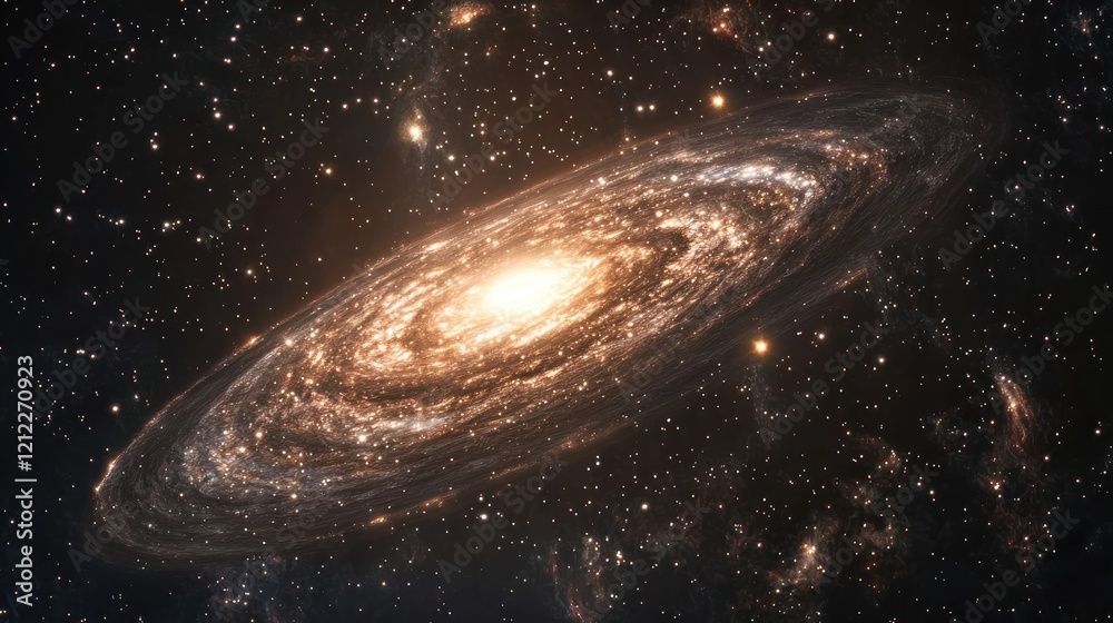 Naklejka premium A wide shot of a galaxy with stars scattered across a dark, endless universe.