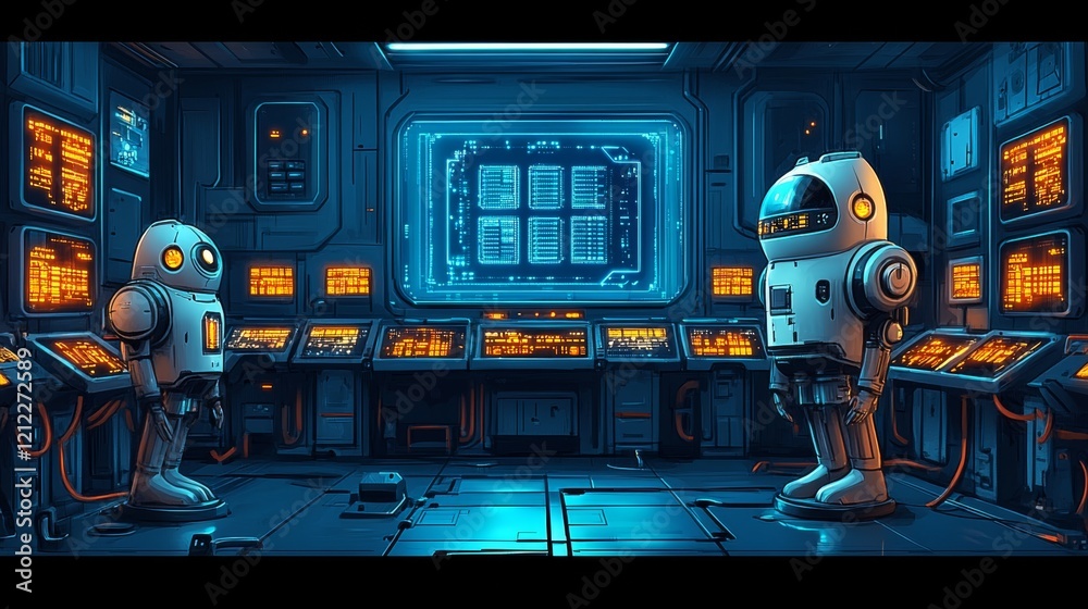 Fototapeta premium Future technology oriented robot control room