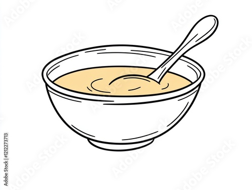 Creamy soup in a bowl, simple illustration, food graphic, digital art, for use in recipe books or food blogs, websites, or print materials photo