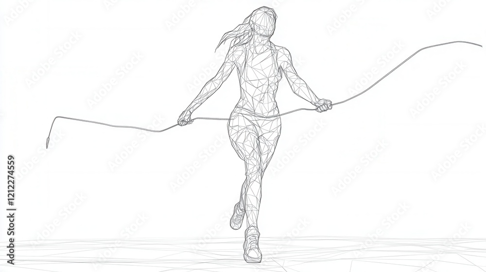 Minimalist Jump Rope Swinging Figure, a simple yet dynamic representation of movement through a low poly art style, emphasizing fluidity and grace. Minimalist Jump Rope Swinging Figure, a simple yet dynamic representation of movement through a low poly art style, emphasizing fluidity and grace.