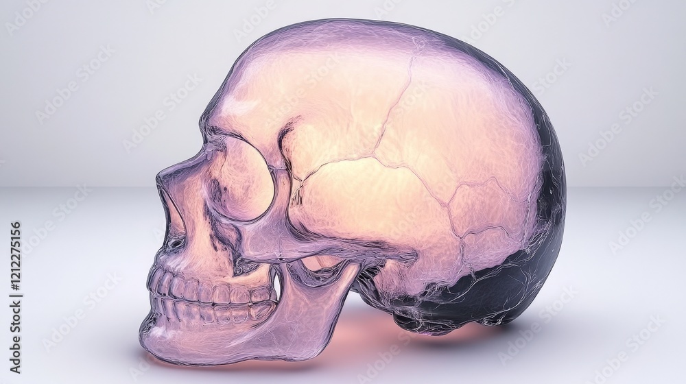 A translucent skull sculpture highlighting anatomical features and artistic design. A translucent skull sculpture highlighting anatomical features and artistic design.
