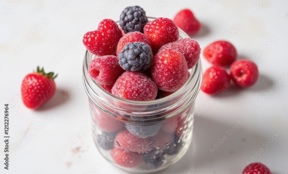 Colorful frozen berries in a jar Colorful frozen berries in a jar