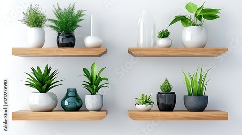 Wallpaper Mural Modern Home Decor  Plants  Vases   Wooden Shelves Torontodigital.ca