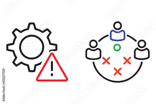 Gear warning triangle risk management business meeting icon set.