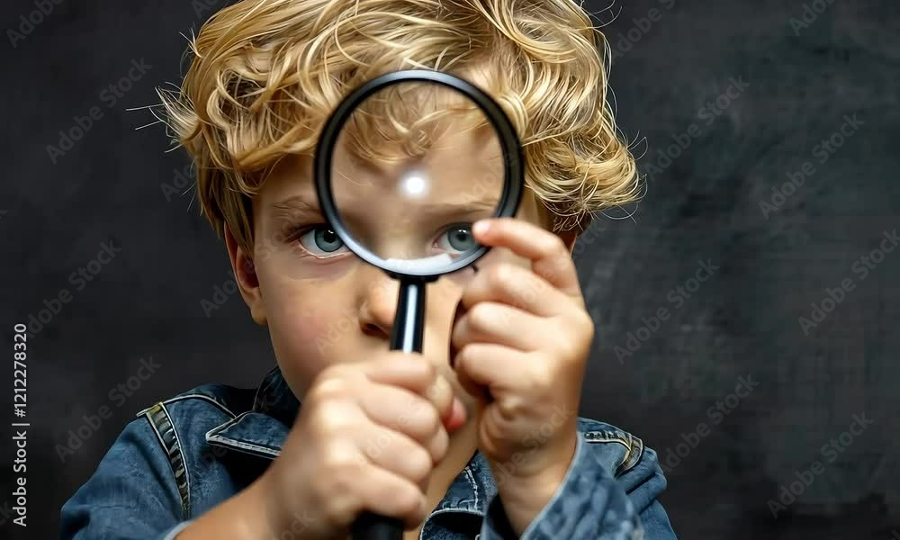 blonde boy holding magnifying glass blonde boy holding magnifying glass