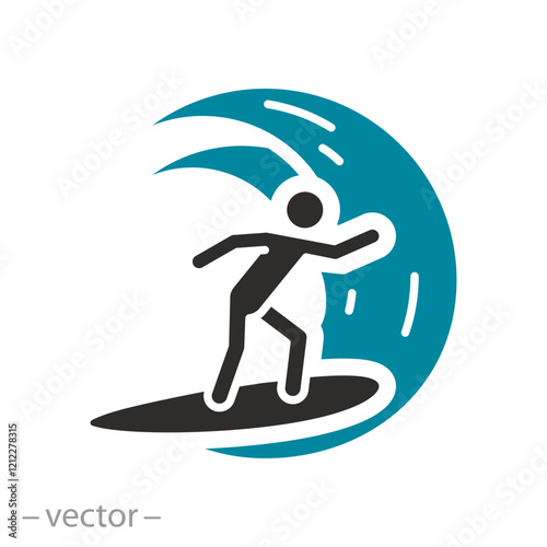 wake boarding, surfing icon, surfer on water waves, flat vector illustration, for website, app, ui