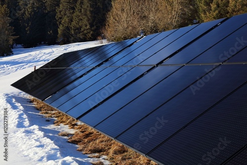 Fototapeta Naklejka Na Ścianę i Meble -  Solar panels in winter in Poland