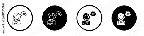 Obstetrician and Gynecologist vector icon collection in black filled and outlined versions