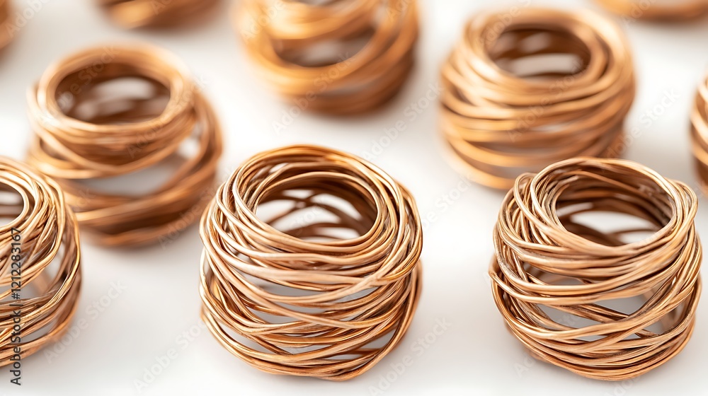 Copper wires, numerous copper wires with hollow interiors and arranged closely on a white background, Copper wires, numerous copper wires with hollow interiors and arranged closely on a white background,