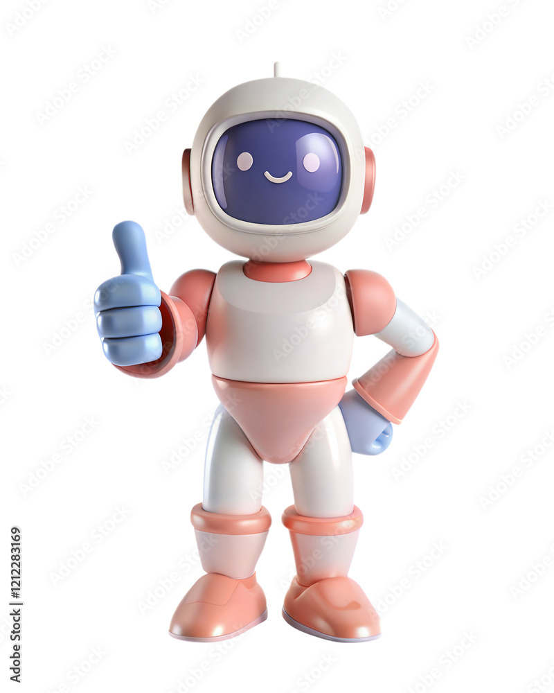 Cute Futuristic Robot Giving a Thumbs Up, isolated on white background. Robot icon. Ai concept. High quality photo Cute Futuristic Robot Giving a Thumbs Up, isolated on white background. Robot icon. Ai concept. High quality photo