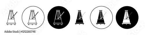 Classic Metronome vector icon collection in black filled and outlined versions