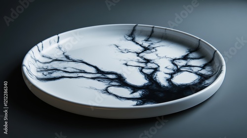 Elegant Artistic Plate with Intricate Black Tree Design on White Surface