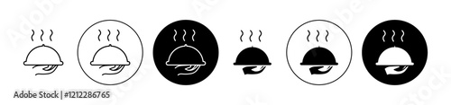 Food platter serving vector icon collection in black filled and outlined versions