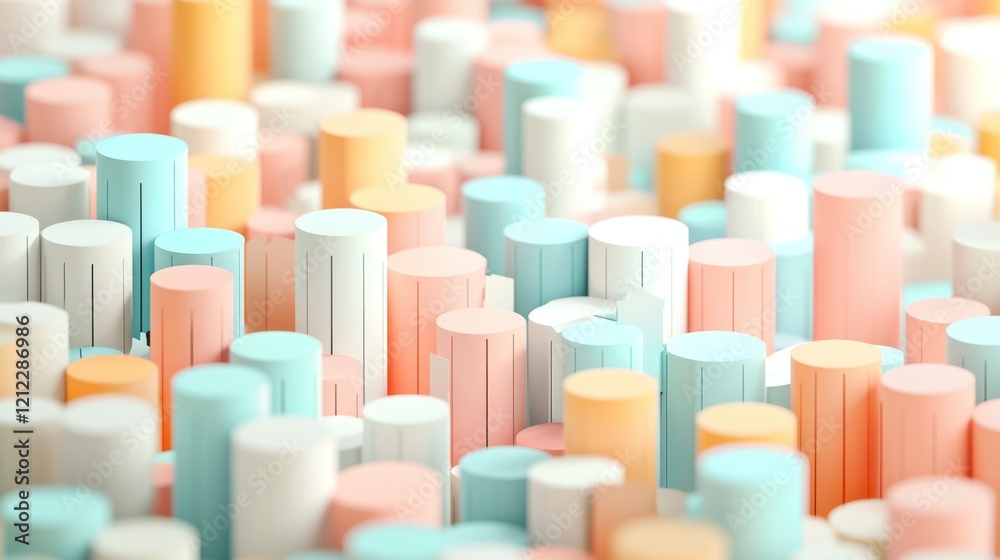 Obraz premium A vibrant array of pastel-colored cylindrical shapes arranged closely together, creating a playful and abstract visual texture.