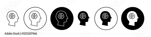 psychology treatment vector icon collection in black filled and outlined versions