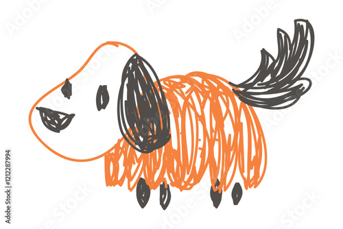 Dog as Kids Doodle Simple Hand Drawn Element Vector Illustration