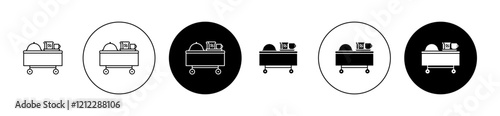 Breakfast room service vector icon collection in black filled and outlined versions