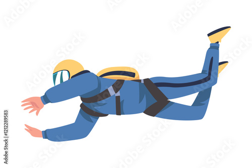 Man Parachutist Skydiving and Free-falling in the Air Descenting on the Earth Vector Illustration