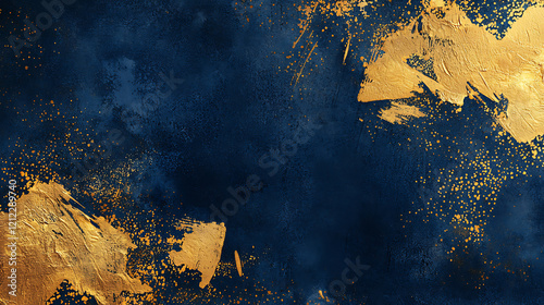 Abstract blue and gold ink texture photo