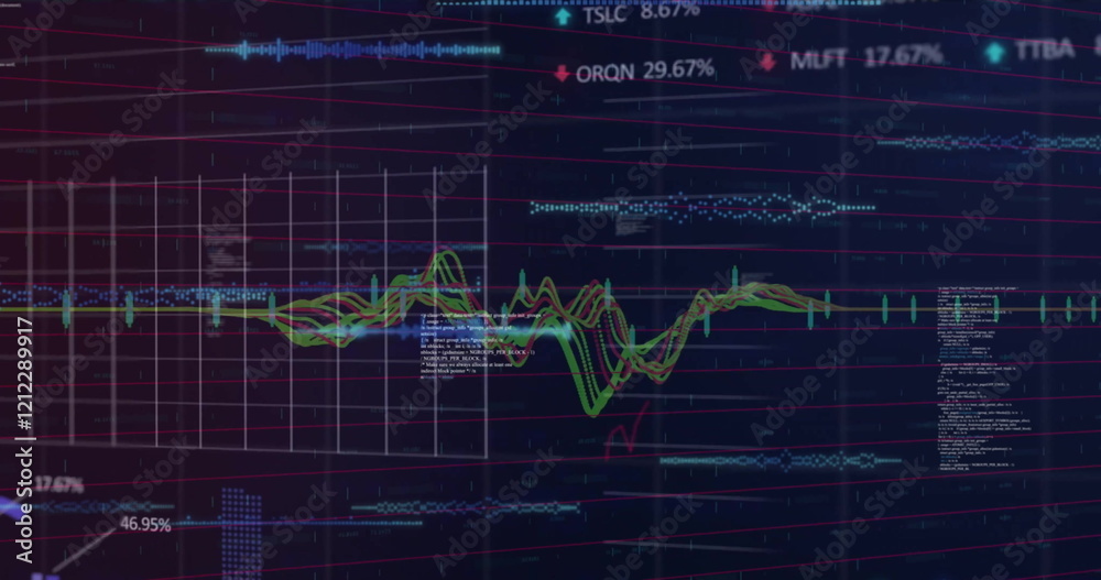 Image of financial data processing on black background Image of financial data processing on black background