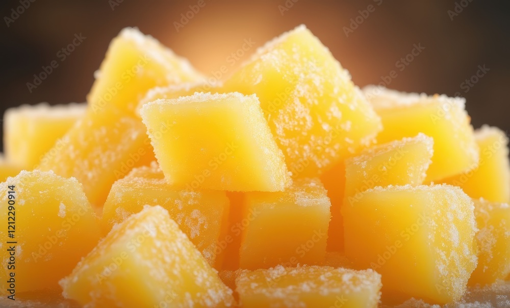 Sweet yellow mango cubes with sugar coating Sweet yellow mango cubes with sugar coating