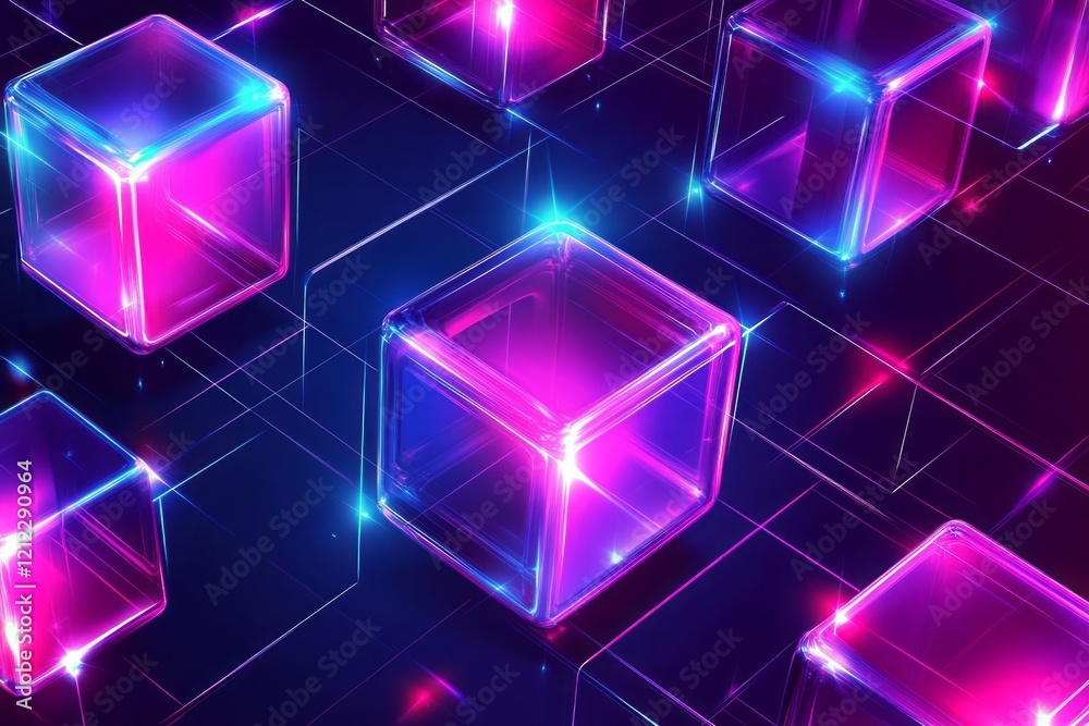 Glowing Pink and Blue Cubes Abstract Design Glowing Pink and Blue Cubes Abstract Design