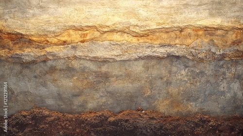 Textured Surface with Earth Tones and Golden Hues in Layered Strata
