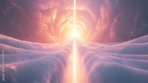 Surreal Journey Through Cosmic Tunnel of Light and Dreamy Clouds