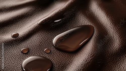 Water Droplets on Brown Textured Leather Surface Close-Up
