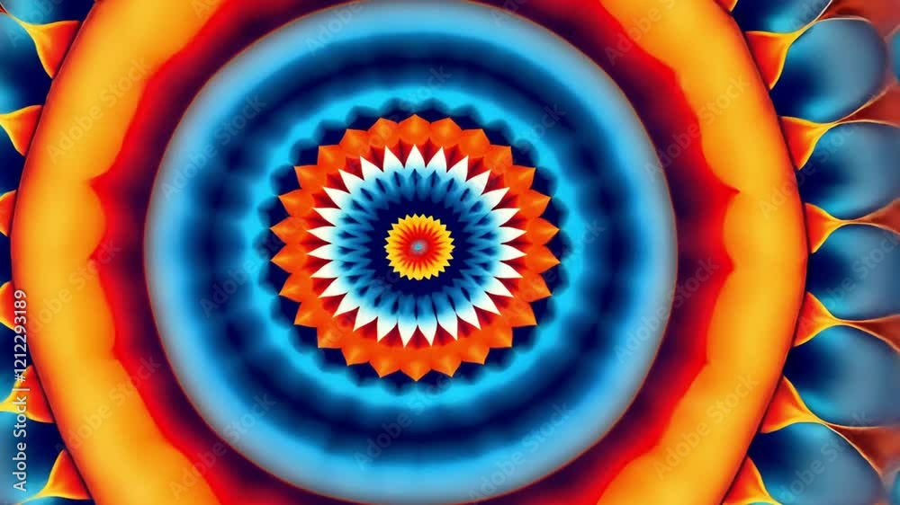 A vibrant, symmetrical design featuring colorful petals radiating from a central point footage
