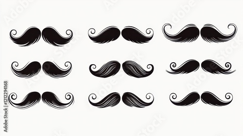 Versatile dark moustache illustrations on neutral backgrounds for easy integration. photo