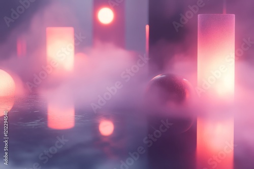 Abstract Glowing Shapes in a Misty Setting