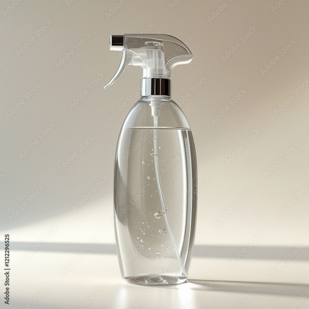 plastic spray bottle filled with clear liquid, isolated on a clean white background plastic spray bottle filled with clear liquid, isolated on a clean white background