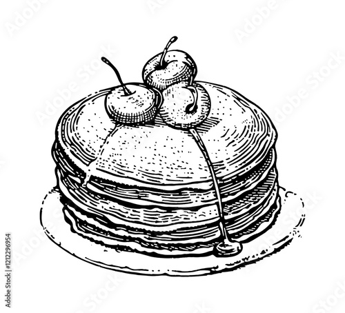 pancake engraving black and white outline