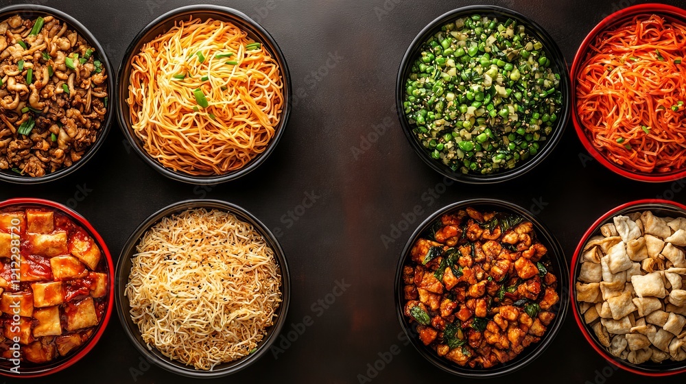 Colorful Variety of Delicious Food in Bowls Displayed on Table Showcasing Culinary Diversity and Taste Colorful Variety of Delicious Food in Bowls Displayed on Table Showcasing Culinary Diversity and Taste