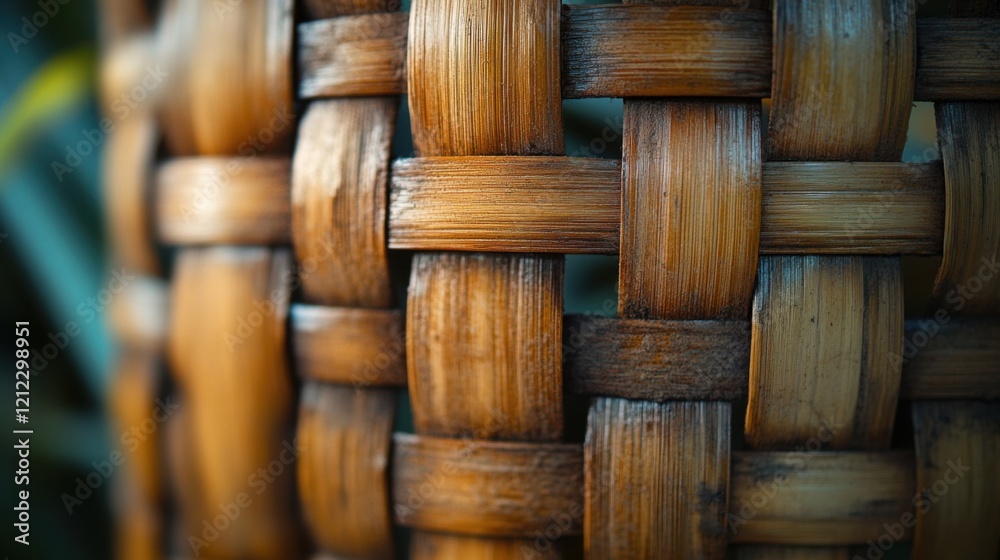 Close up view of a woven basket showcasing intricate patterns and natural materials used in crafting Close up view of a woven basket showcasing intricate patterns and natural materials used in crafting