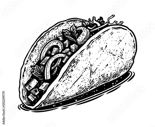 taco engraving black and white outline