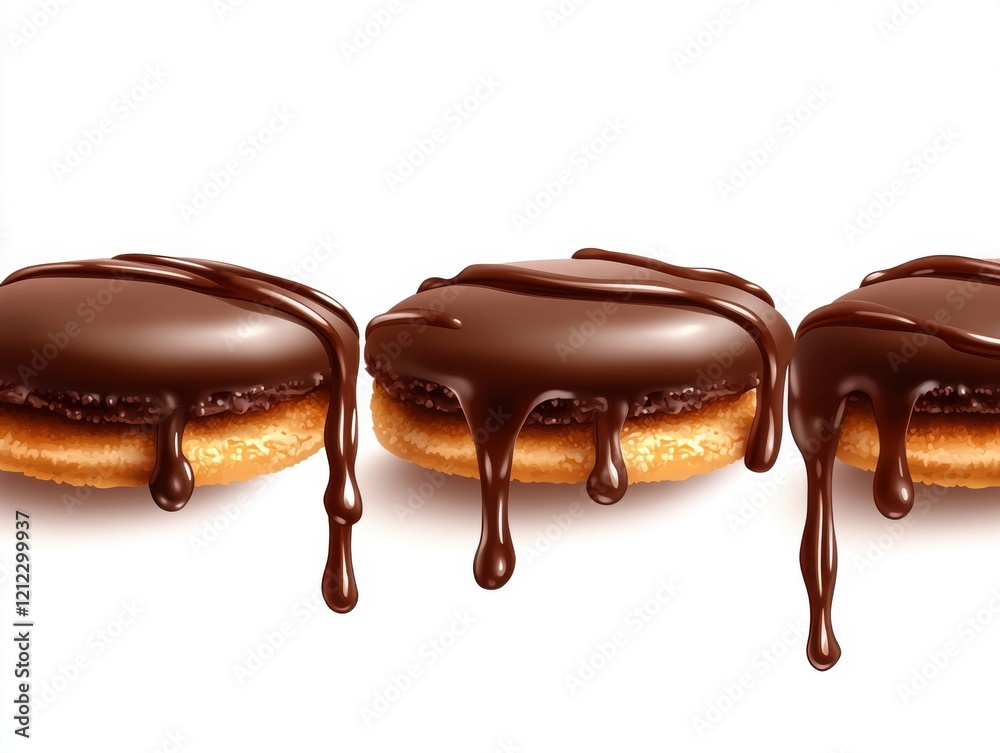 Three decadent chocolate-covered donuts with glossy drizzles of chocolate, showcasing a tempting treat ideal for dessert lovers. Three decadent chocolate-covered donuts with glossy drizzles of chocolate, showcasing a tempting treat ideal for dessert lovers.
