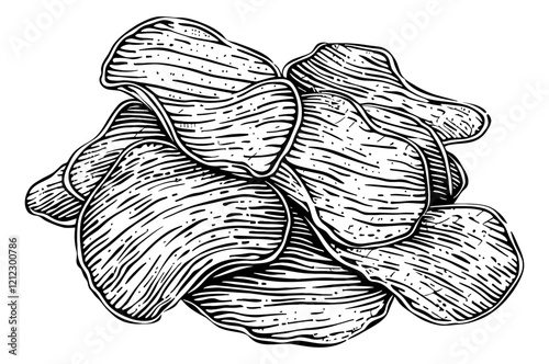 potato chips engraving black and white outline