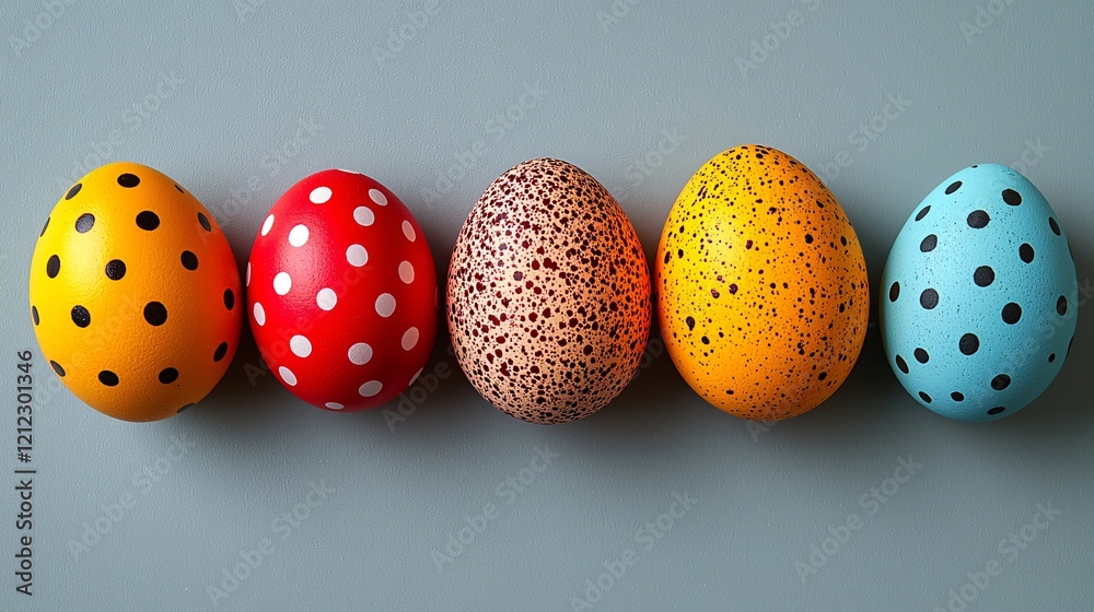 Colorful Easter eggs in a row on grey background Colorful Easter eggs in a row on grey background
