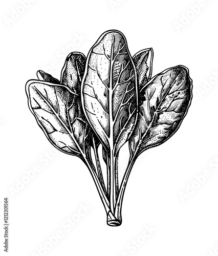 spinach engraving black and white outline