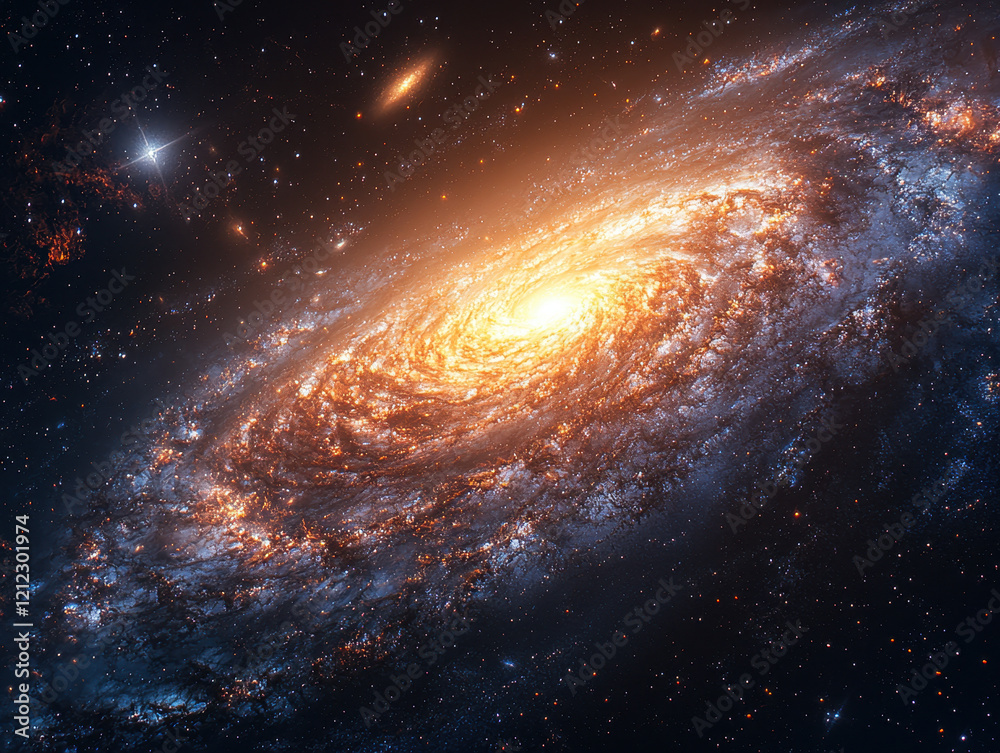 Fototapeta premium Vibrant spiral galaxy illuminated in the depths of outer space revealing cosmic beauty