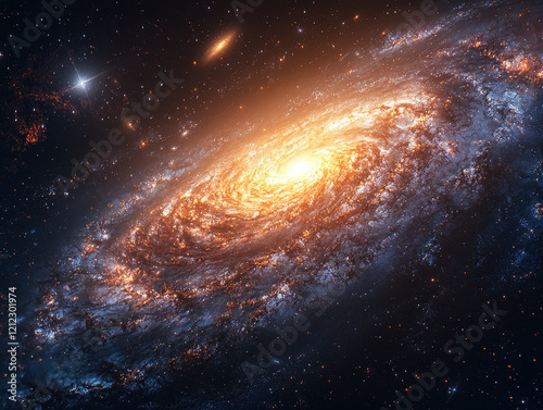 Vibrant spiral galaxy illuminated in the depths of outer space revealing cosmic beauty