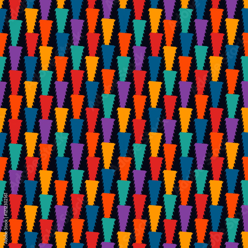 Paint brush triangles ornament. Seamless pattern. Hand drawn geometrical backdrop. Triangular shapes wallpaper. Geometric background. Ethnic motif. Tribal digital paper. Textile print