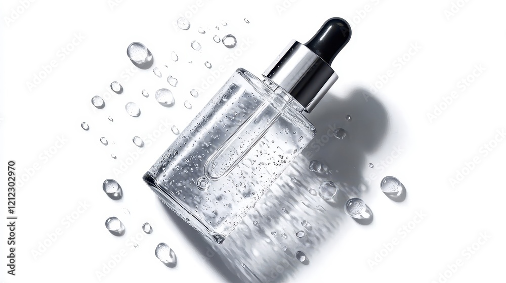 Botanical Serum with Droplets on White Background Botanical Serum with Droplets on White Background