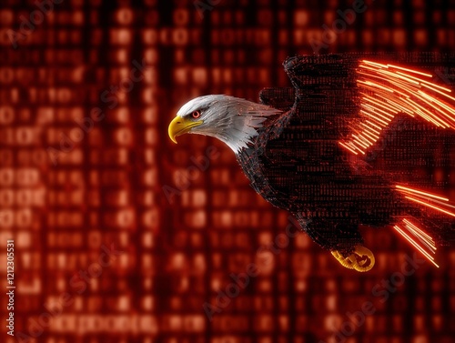 Obraz na płótnie A digital eagle soaring through a binary backdrop, symbolizing technology and freedom. w salonie