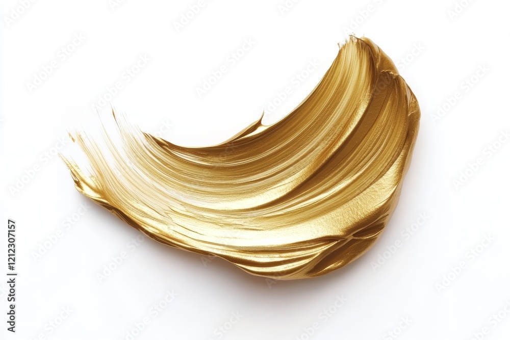 A gold paint stroke on a white background stands out with jagged edges and fluid texture in a minimalist effect A gold paint stroke on a white background stands out with jagged edges and fluid texture in a minimalist effect