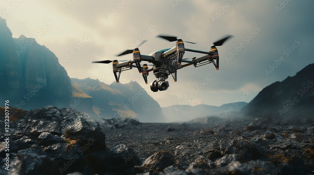 Fototapeta premium A photo of a drone capturing images for geological