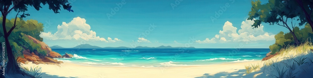 Turquoise Waters and Pristine Sands of Whitehaven Beach, Australia, Gentle Waves Lapping at the Shore, Serene Coastal Landscape Turquoise Waters and Pristine Sands of Whitehaven Beach, Australia, Gentle Waves Lapping at the Shore, Serene Coastal Landscape